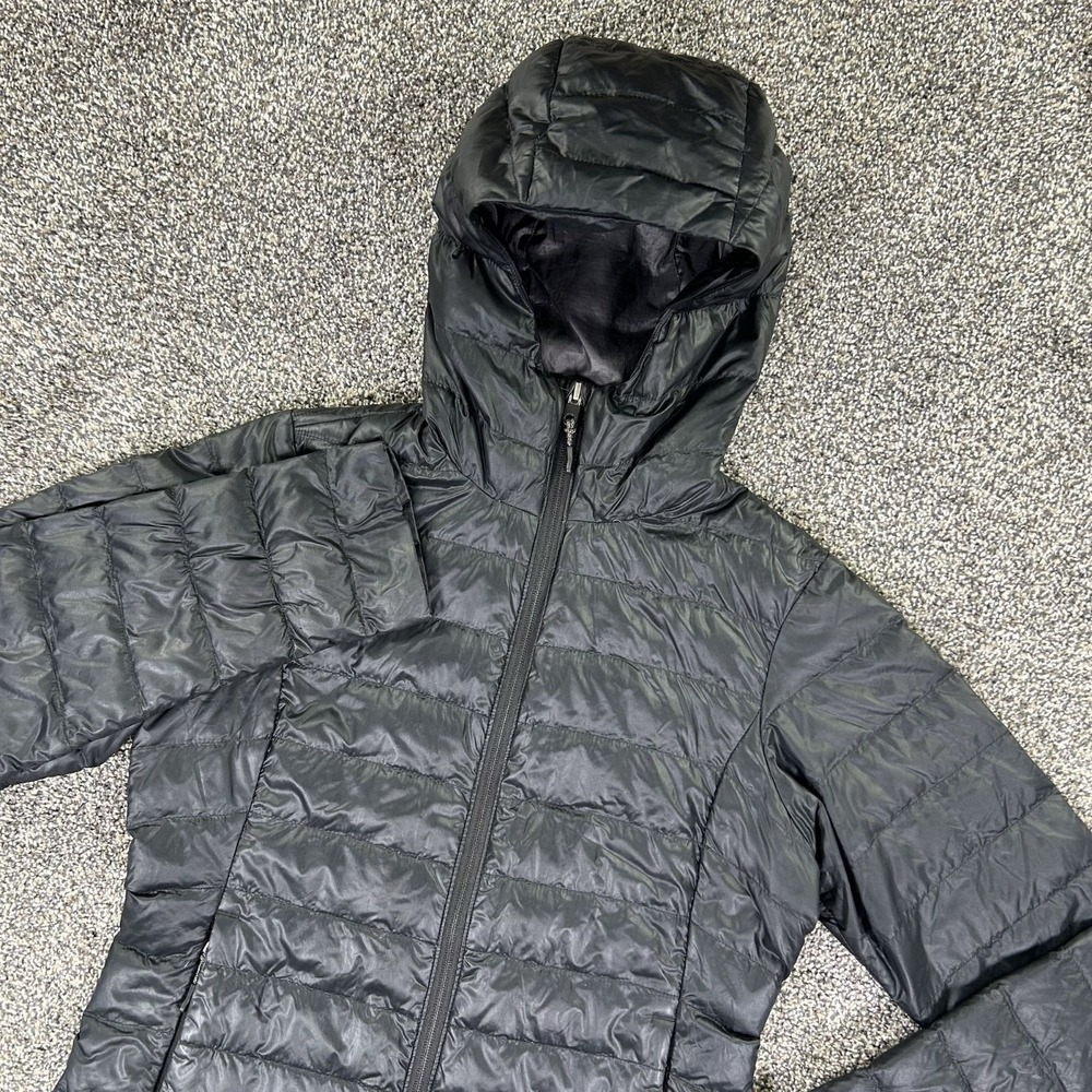 REI Co Op Black Down Hooded Puffer Jacket Womens Lightweight Winter Warm READ